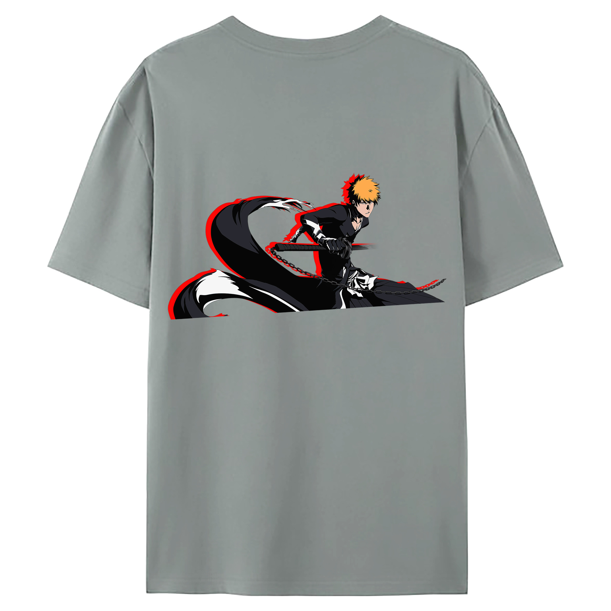（画像用） ブリーチ 黒崎一護（くろさき いちご）BLEACH Kurosaki Ichigo 綿100％ メンズ半袖Tシャツ（バックプリント） 通気性